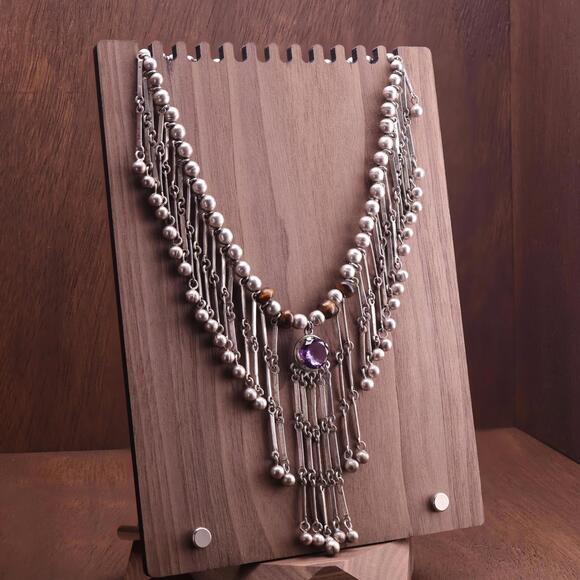 Vintage Taxco Sterling Boho Choker Collar Bell Fringe Amethyst Necklace
